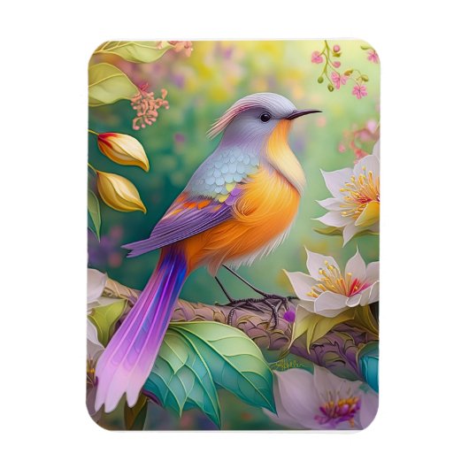 ラベンダー頭のオレンジ胸の幻想の鳥 マグネット (縦)