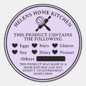 ラベンダー食品アレルギー警告ベーカリーラウンドステッカー ラウンドシール (正面)