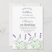 ラベンダー1st第1誕生日ガールパープルフローラ 招待状 (正面)