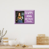ラベンダー30thアールデコ誕生日写真 ポスター (キッチン)