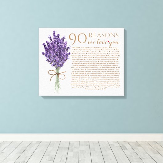 ラベンダー90私たちはあなたのおばあちゃんの誕生日を愛する理由 キャンバスプリント (インサイチュ (ウッドフロア))