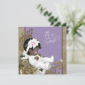 ラベンダー アフリカ系アメリカ人 赤ちゃん女の子のシャワー 招待状 (スタンド正面)