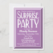 ラベンダー アートデコ フォト バースデー サプライズ パーティー 招待状 (正面)