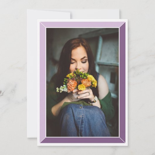 ラベンダー アートデコ フォト バースデー サプライズ パーティー 招待状 (裏面)