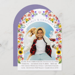 ラベンダー&イエローエレガンス写真アーチワイルドフラワー 招待状