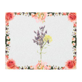 ラベンダー&イエローワイルドフラワーボタニカルデザイン メタルプリント