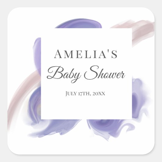 ラベンダー・ウォーターカラー・アブストラクト・スクエア・ステッカー スクエアシール (正面)