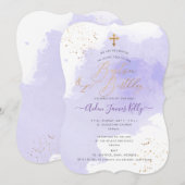 ラベンダー・ウォーターカラー・バプテスマ＋1歳の誕生日 招待状 (正面/裏面)