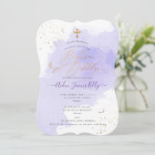 ラベンダー・ウォーターカラー・バプテスマ＋1歳の誕生日 招待状 (スタンド正面)