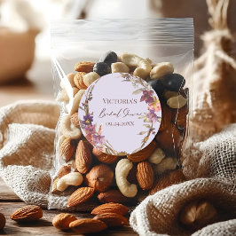 ラベンダー・ウォーターカラー・ワイルドフラワー・ステッカー ラウンドシール