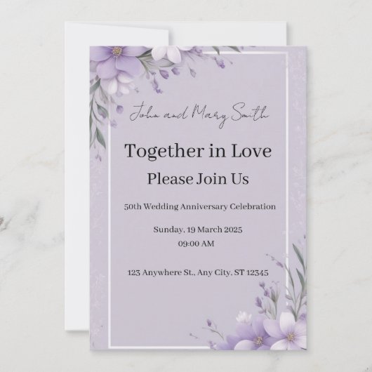 ラベンダー・エレガンス：結婚記念日招待状 招待状 (正面)