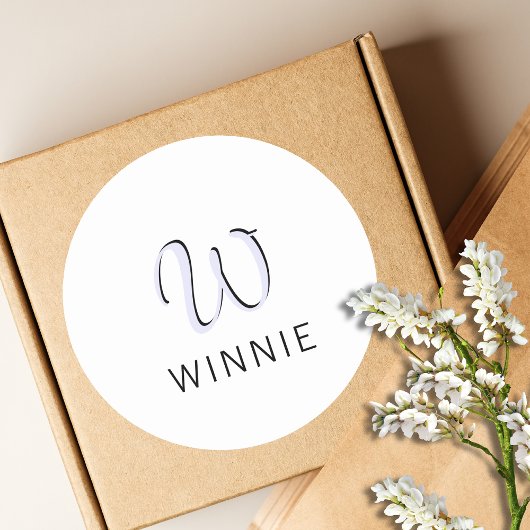 ラベンダー エレガントイニシャル ブラックネーム | モダン ラウンドシール