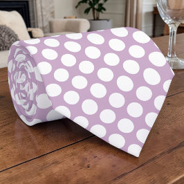 ラベンダー カスタム ネクタイ 白い水玉模様