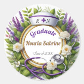 ラベンダー&カモミールナース卒業ステッカー ラウンドシール (正面)