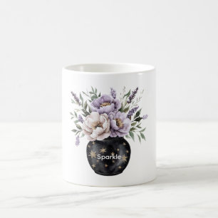 ラベンダー クリーム 花 ゴールド スパークル 星 花瓶 コーヒーマグカップ