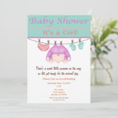 ラベンダー&グリーンガールベビーシャワー招待状 招待状 (スタンド正面)