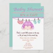 ラベンダー&グリーンガールベビーシャワー招待状 招待状 (正面/裏面)