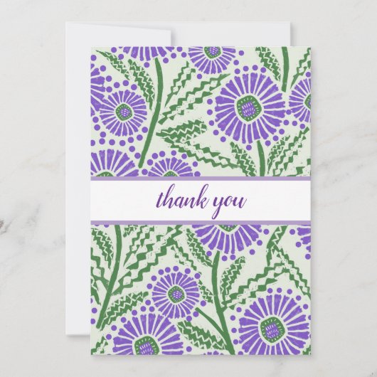 ラベンダー、グリーン及びホワイトブロックプリントインスパイア サンキューカード (正面)