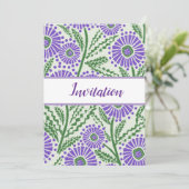 ラベンダー、グリーン及びホワイトブロックプリントデザイン 招待状 (スタンド正面)