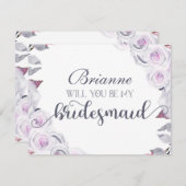 ラベンダー&グレーのフローラが私の花嫁になる 招待状 (正面/裏面)