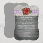 ラベンダー グレー 農村風 木製 ローズ ウェディング 招待状 (正面/裏面)