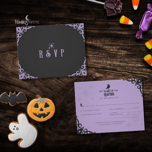 ラベンダー ゴシック ウィッチー ハロウィン RSVP カード