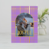 ラベンダー＆ゴールドのギンガムクリスマスホリデー写真 箔シーズンカード (立ち正面)