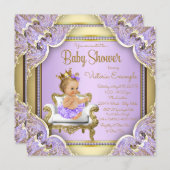 ラベンダー ゴールド プリンセス ベイビー シャワーの招待状 招待状 (正面/裏面)