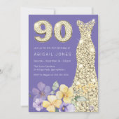 ラベンダー&サンシャインゴールドドレス 90歳誕生日パーティー 招待状 (正面)