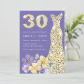 ラベンダー&サンシャイン金ゴールドガウン30th誕生日パーティー 招待状 (スタンド正面)