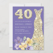 ラベンダー&サンシャイン金ゴールドガウン40th誕生日パーティー 招待状 (正面)