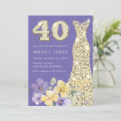 ラベンダー&サンシャイン金ゴールドガウン40th誕生日パーティー 招待状 (スタンド正面)