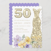 ラベンダー&サンシャイン金ゴールドガウン50thバースデーパーティー 招待状 (正面/裏面)