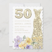 ラベンダー&サンシャイン金ゴールドガウン50thバースデーパーティー 招待状 (正面)