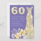 ラベンダー&サンシャイン金ゴールドガウン60thバースデーパーティー 招待状 (正面)