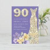 ラベンダー&サンシャイン金ゴールドガウン90thバースデーパーティー 招待状 (スタンド正面)