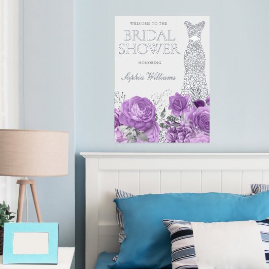 ラベンダー&シルバーブライダルシャワーラージウェルカムサイン 箔ポスター (インサイチュ (寝室))