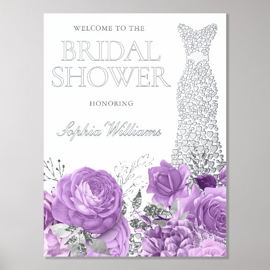 ラベンダー&シルバーブライダルシャワーラージウェルカムサイン 箔ポスター (正面)