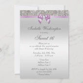 ラベンダー シルバー シークインズ 偽のボウ スイート 16 招待状 (裏面)