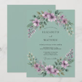 ラベンダー+シーフォームリースの結婚式 招待状 (正面/裏面)