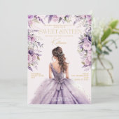 ラベンダー スウィート シックスティーン 16 紫のドレス 花柄 招待状 (スタンド正面)