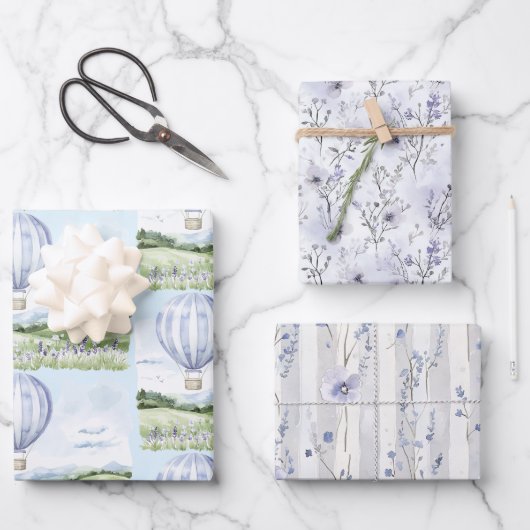 ラベンダー ストライプ風船花飾り ブライダルシャワー ラッピングペーパーシート (正面)