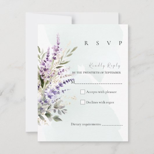 ラベンダー＆セージグリーン ウォーターカラー RSVP カード (正面)