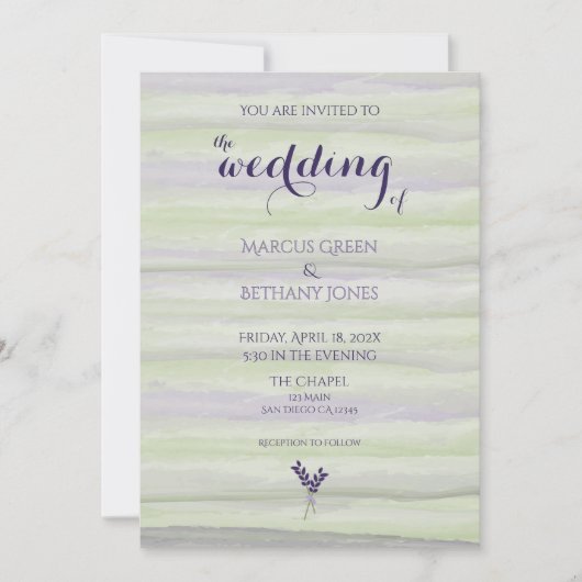 ラベンダー＆セージ水彩ウェディング招待状 招待状 (正面)