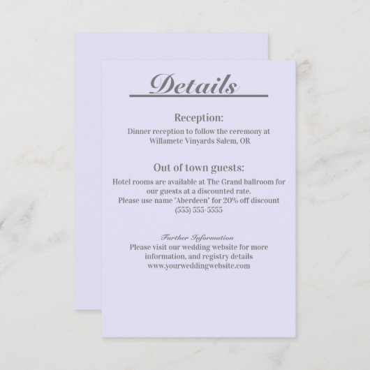 ラベンダー タイムレスエレガンス 詳細案内カード エンクロージャーカード (正面/裏面)