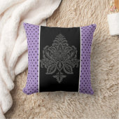 ラベンダー、ダマスク、ブラック水玉模様 クッション (ブランケット)