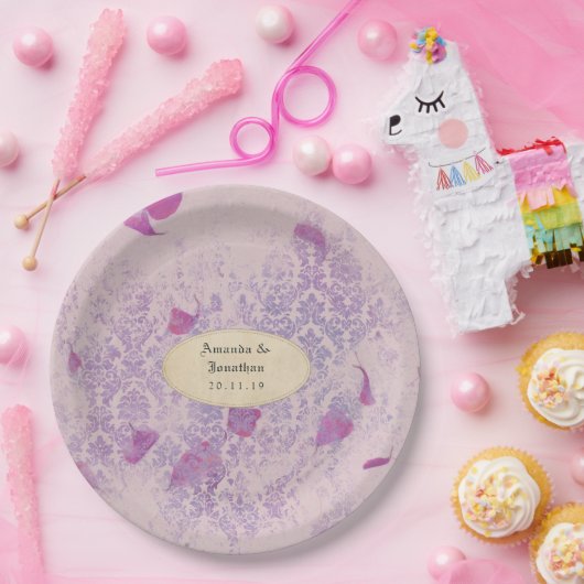 ラベンダー ディストレス ドアマスク ウェディング ペーパープレート (パーティー)
