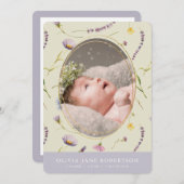 ラベンダー＆デイジー ガール フォト 出生発表カード 招待状 (正面/裏面)