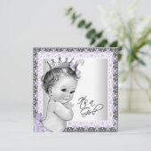 ラベンダー パープルとグレーの女の子の赤ちゃんシャワー 招待状 (スタンド正面)