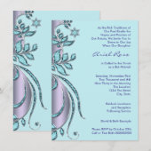 ラベンダー パープルとターコイズ ブルーのバト ミッツヴァ 招待状 (正面/裏面)